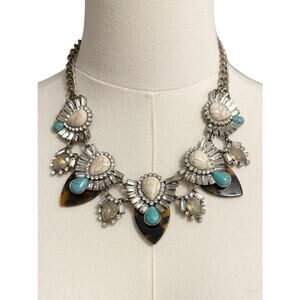 Premier Designs Teal the Show Statement Necklace Rhinestone Turquoise Silver